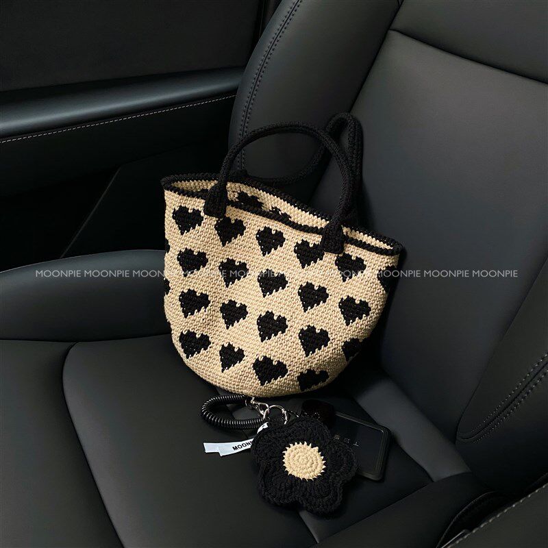 moonpie手工编织材料包  甜酷女孩爱心手拎包手提包diy毛线包