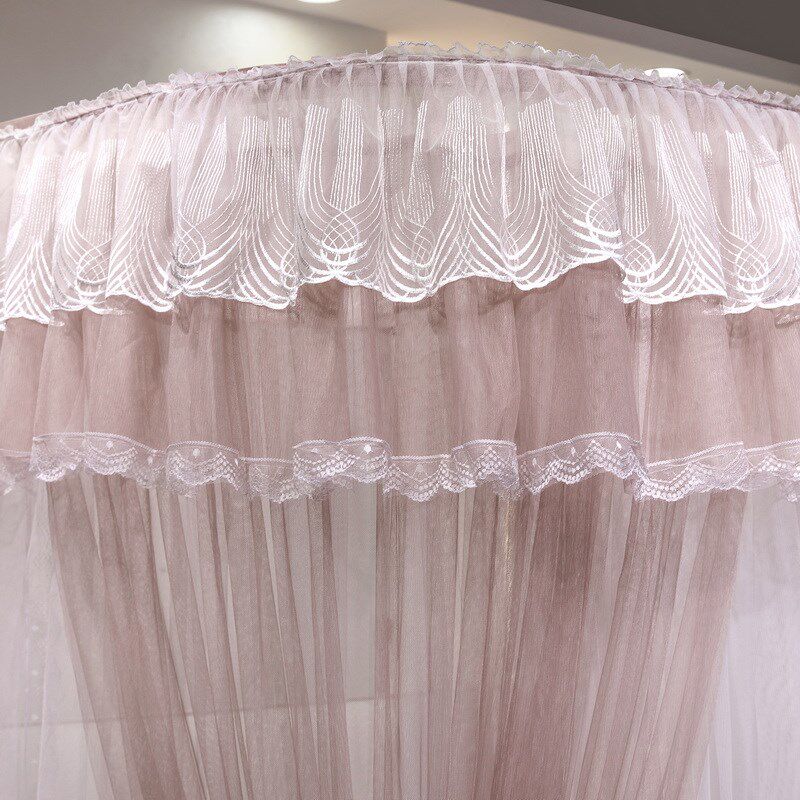 新款u型导轨蚊帐家用公主风床幔防蚊轨道加厚加密双层落地三开门