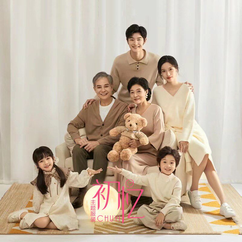 影楼亲子摄影主题服装一家六w口简约家庭装合照居家日常毛衣全家