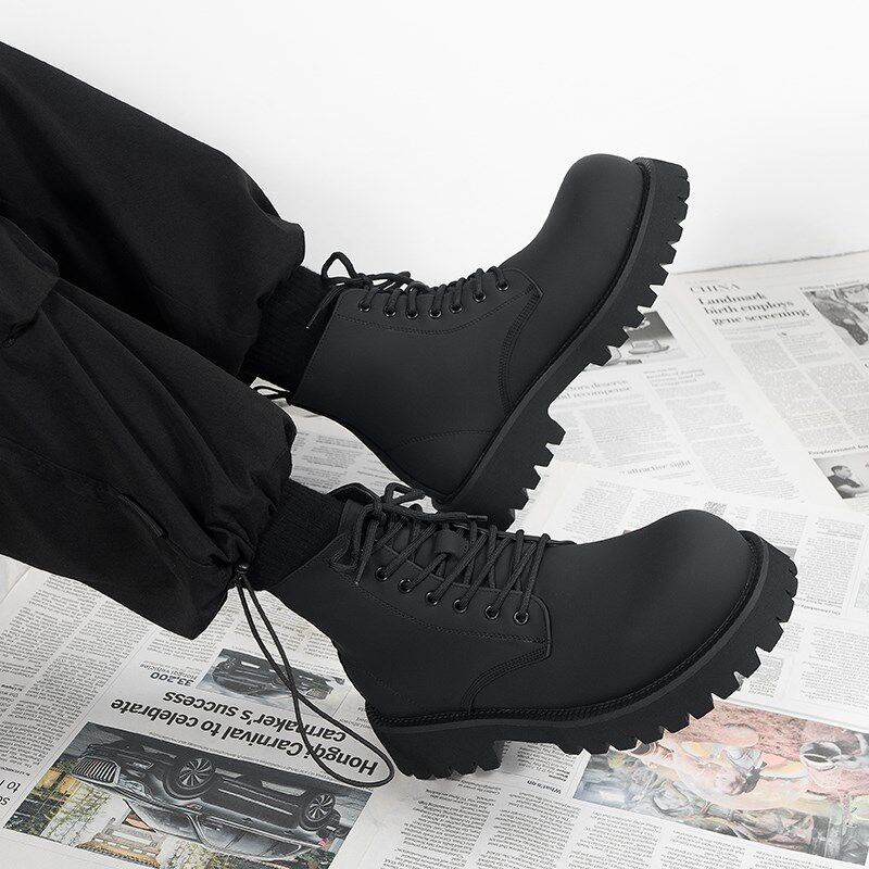 德比马丁靴男款黑色高帮皮鞋机车靴透气增高皮靴子中帮男生翘头靴