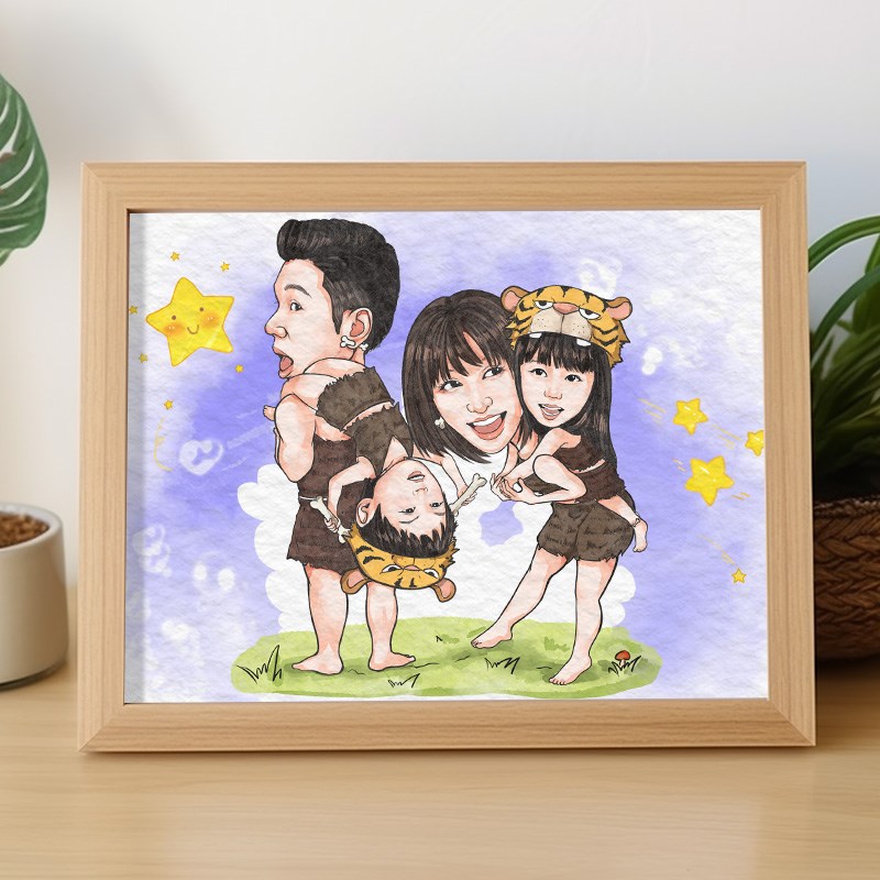 水彩漫画头像手绘真人照片设计卡通人像全家福结婚同事礼物定制