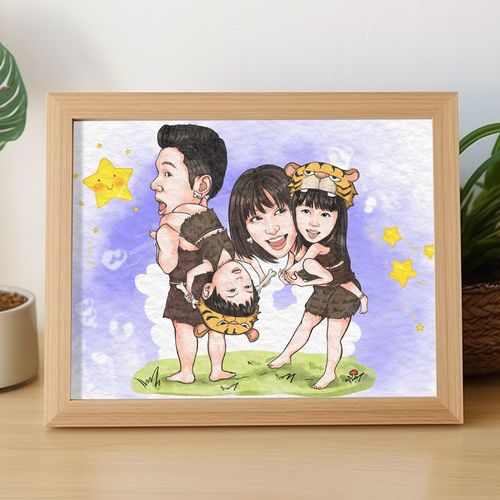 水彩漫画头像手绘真人照片设计卡通人像全家福结婚同事礼物定制