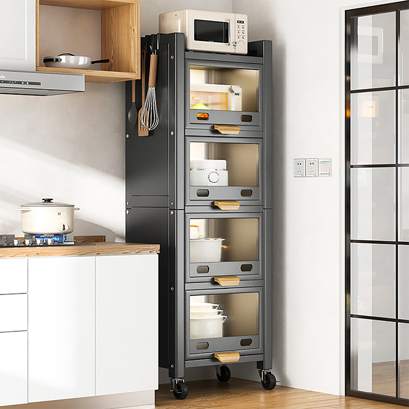 厨房夹缝置物架落地多层带门橱柜缝隙极窄缝小型锅具收纳柜放锅架