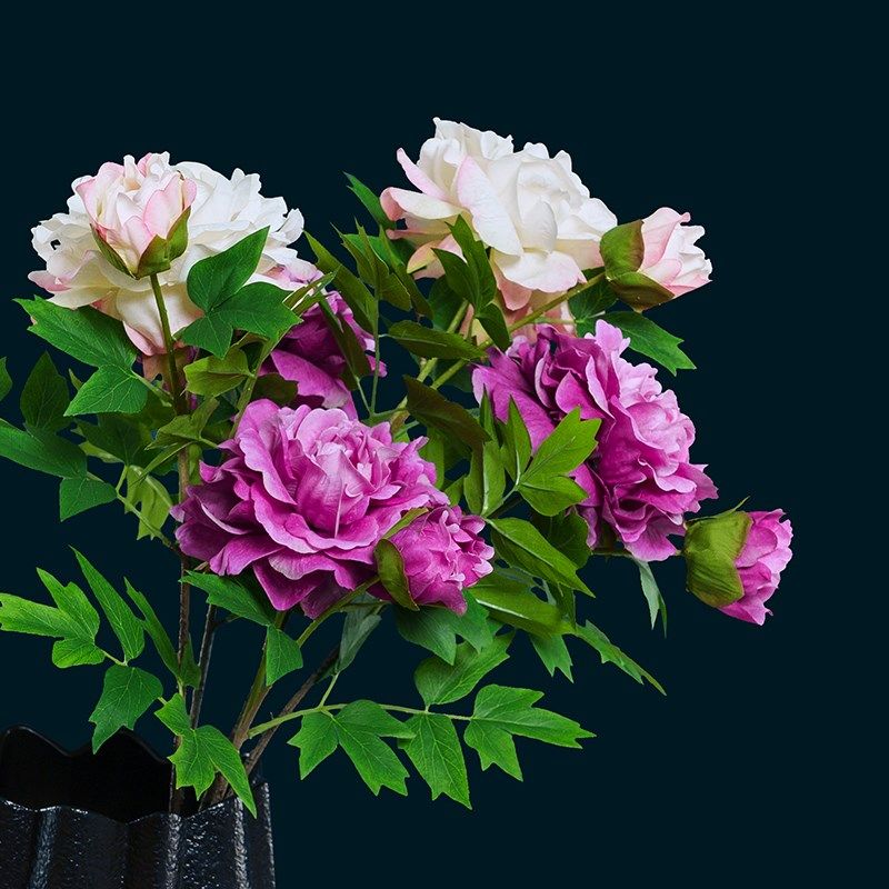 新 高档紫色牡丹花仿真花假花摆设客厅花艺摆件塑料花仿生花绢花