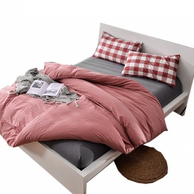 混搭双拼素色四件套日式纯色纯棉水洗棉1.8m床上用品套件全棉简约