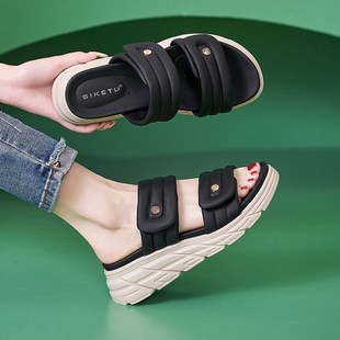5cm坡跟 防滑妈妈鞋 超轻可调节沙滩拖鞋 女夏外穿厚底软底凉拖夏季