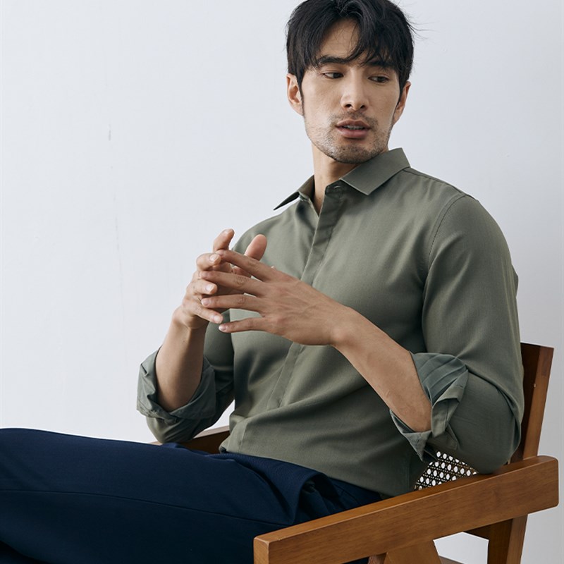 暗门襟衬衫商务休闲男士寸衫免烫 设计感小众高级感正装打底衬衣
