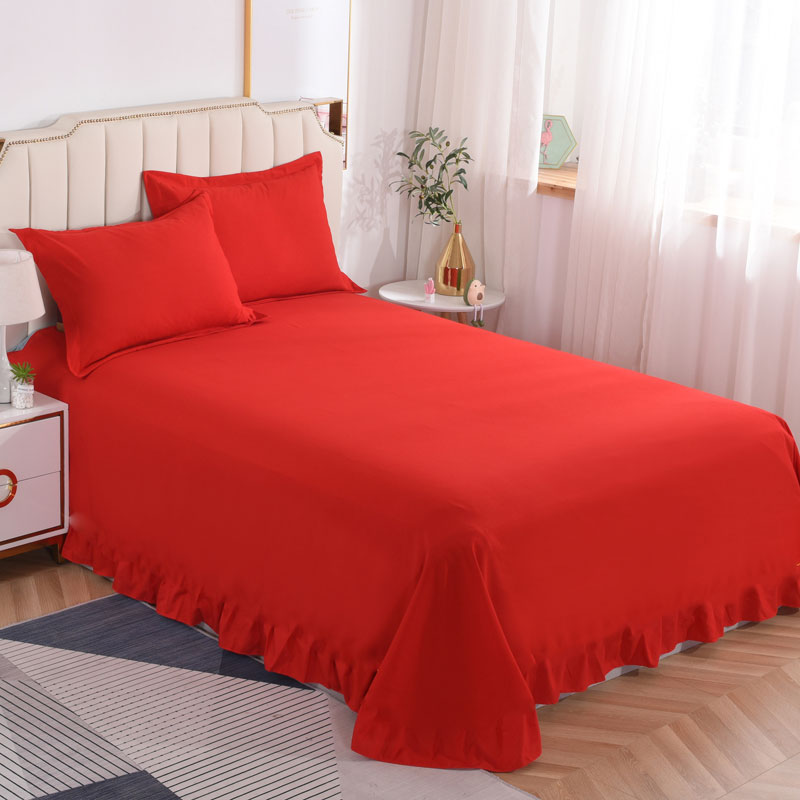 纯色床单单件双人被单荷叶边磨毛三件套黑色1.5米1.8米2米加大款