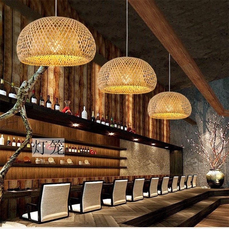 竹编灯笼藤编吊灯火锅店民宿灯具波西米亚风格现代麻绳餐厅灯鸟巢