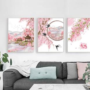 线绣小幅家用手工自己绣简约现代花卉桃花小件 十字绣客厅2024新款