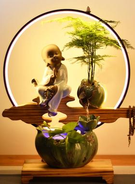 禅意客厅风水轮招财流水摆件新中式家居玄关装饰喷泉开业乔迁礼物