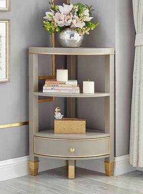 灰墙角柜置物架简约实木角柜卧室拐角收纳矮柜灰色轻奢三角柜
