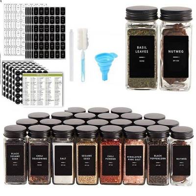 方形带黑色铝盖香料罐120ml调料罐胡椒粉瓶4oz玻璃调料瓶