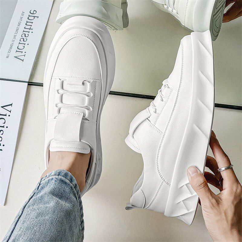小白鞋男款2025新款高级感透气百搭一脚蹬休闲鞋厚底增高白色板鞋