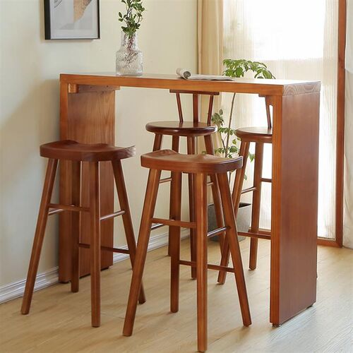 实木吧台桌商用高脚靠墙酒吧桌阳隔断台长条桌奶茶店咖啡桌椅组合