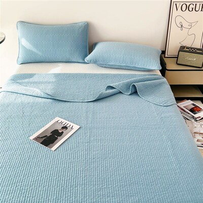 A类可定制母婴100%纯棉床盖三件套棉花绗缝纯色榻榻米加厚床单