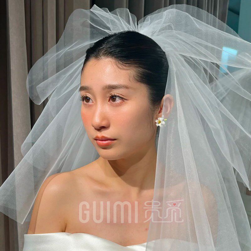 新款新娘结婚登记旅拍照头纱影y楼化妆师跟妆造型纱多层抓泡蓬蓬