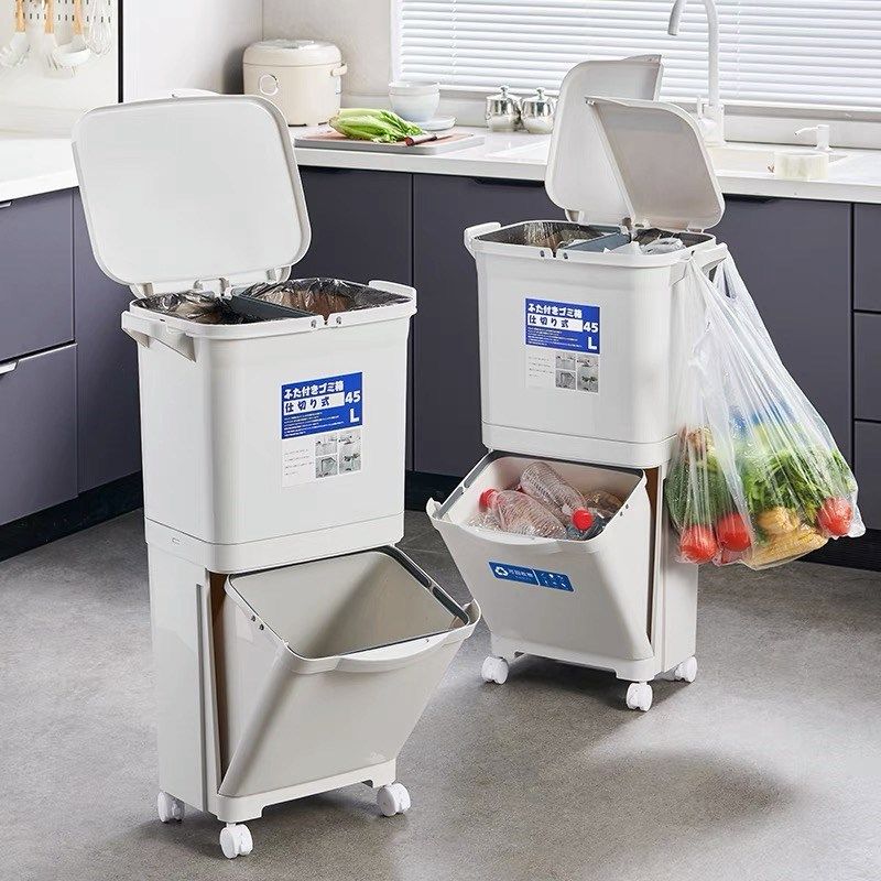 2025新款垃圾桶家用厨房专用免弯腰高款可移动大容量带盖干湿分离