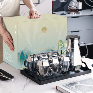 高颜值水具礼盒套装玻璃家用客厅简约茶杯喝水杯子茶具Z送礼用杯