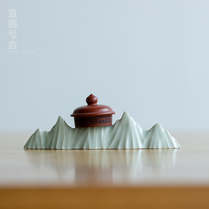 宋青釉观山搁置笔搁陶瓷毛笔架手工笔搁陶瓷笔山架子文房四宝摆件
