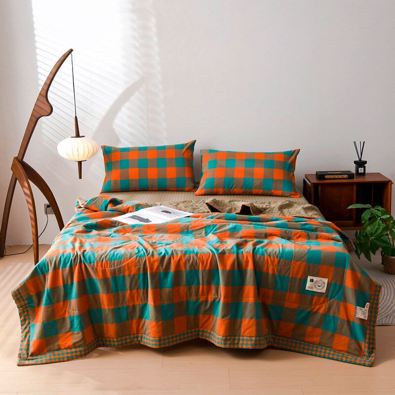 100%里外全棉空调被格子纯棉花夏凉被单人学生薄款春秋被子可机洗