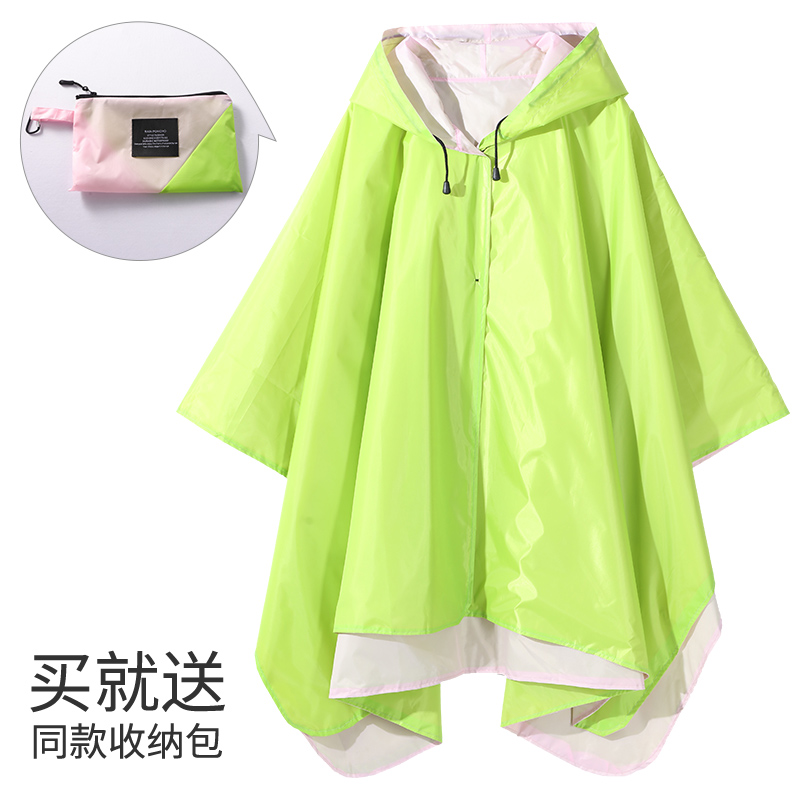 时尚成人双层斗篷雨衣荧光绿风衣雨披大码双面穿徒步旅行背包单人