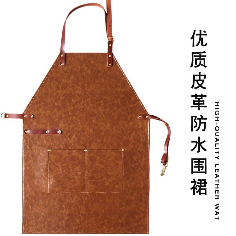 防水皮围裙定制logo印字 理发店美发师工作服咖啡厅时尚画画围腰
