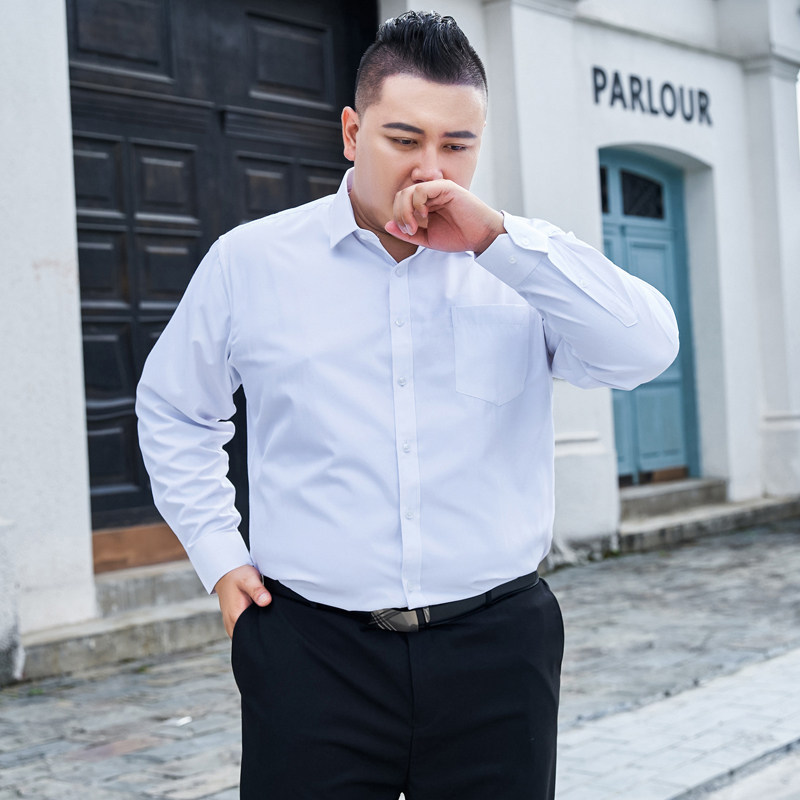 男士长袖衬衫加肥加大码男士衬衣胖子白色寸衫男青年职业商务衬衫