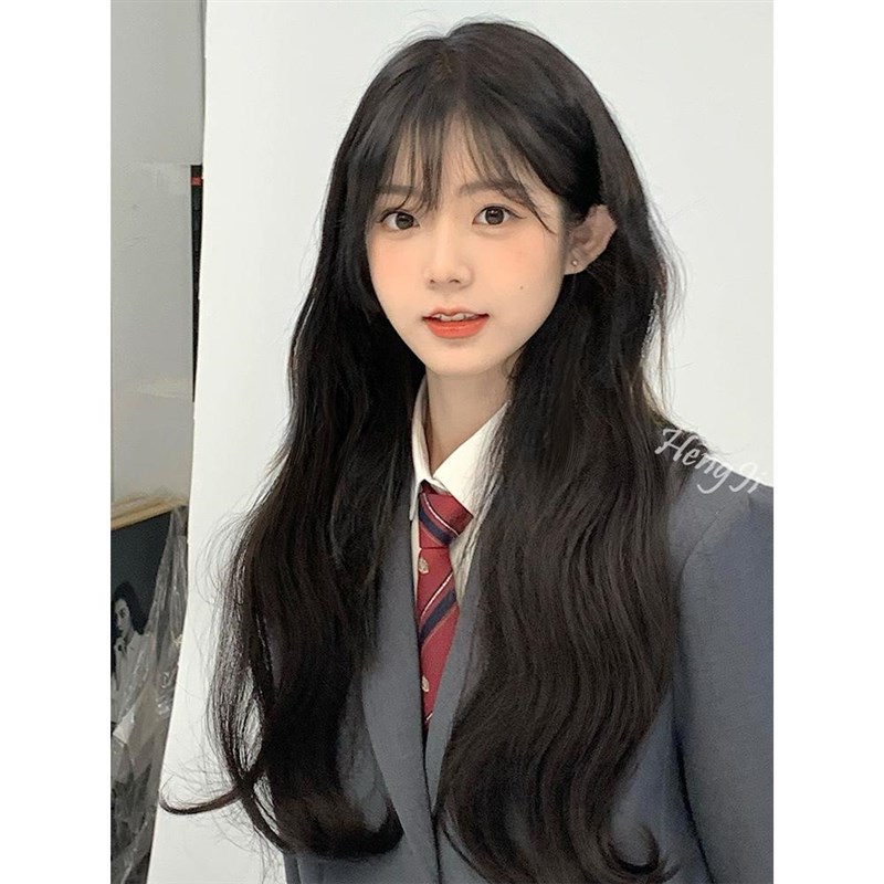 哼唧假发女长发大波浪长卷发lolita自然L空气刘海假发全头套式假