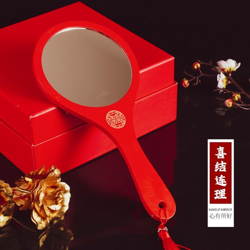 厂促中结木婚镜子一对新q娘陪嫁妆化妆嫁婚庆用品礼物红色式小镜