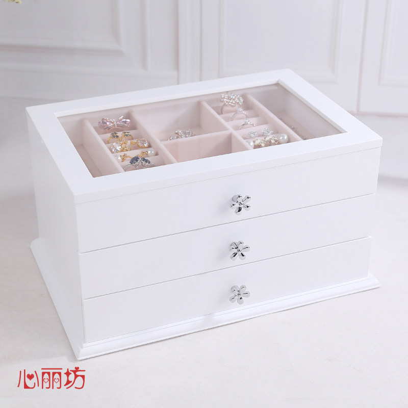 首饰盒收纳盒欧式高档奢华公主收纳箱简约木制多层宝宝发饰梳妆盒