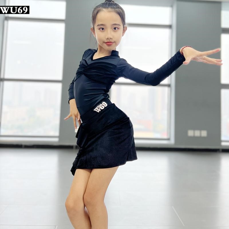 秋冬新款少儿拉丁舞练功服女专业儿童舞蹈训练服丝绒套装高级舞服