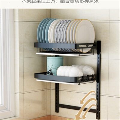 定制免打孔厨房沥水碗架壁挂晾碗碟盘子收纳架不锈钢放碗筷刀架置