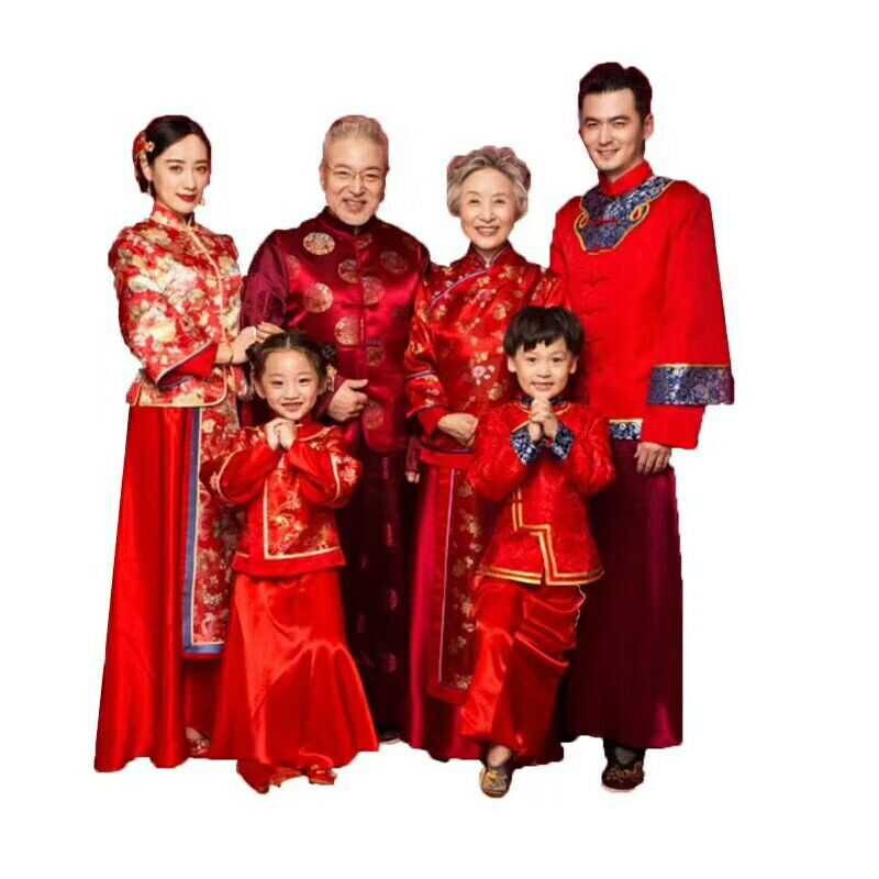 全家福摄影服装儿童摄影亲子服装中国红影楼服饰一家六口拍照服装