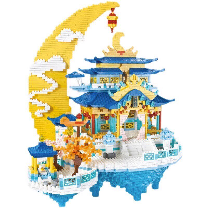 广寒宫月宫积木中国风大型建筑高难度小颗粒益智拼装玩具男女孩子