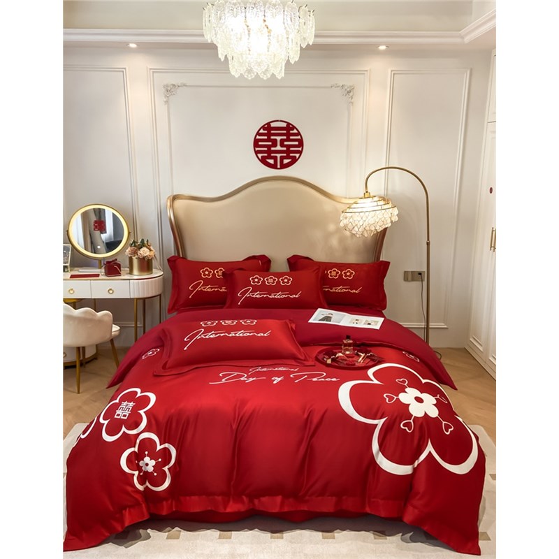 高档礼盒装结婚四件套红色婚庆喜被床单被套高级感新婚嫁床上用品