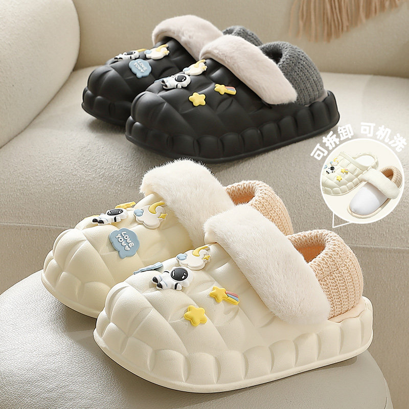 可拆卸棉拖鞋女秋冬季包跟室内家居可爱防滑防水月子保暖外穿棉鞋