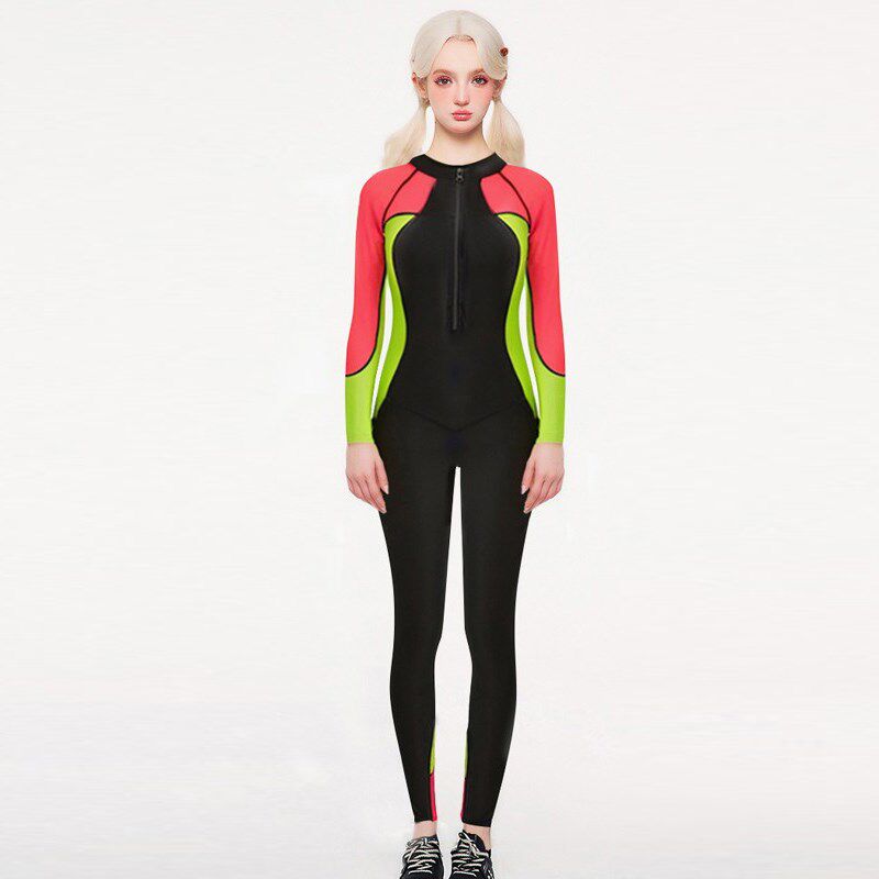 防晒冲浪全身连体长袖长裤学生游泳衣女款水母衣保守潜水服泳装