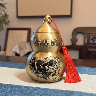 青蚨黄眉庵纯铜避火V龙葫芦摆件