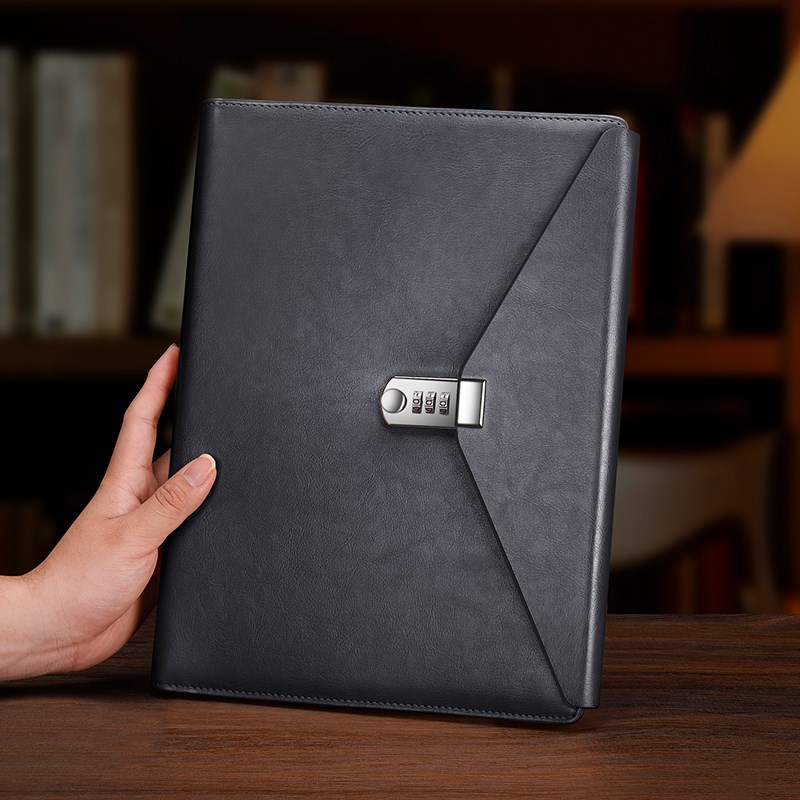 A4密码文件夹量房本谈单本多功能资料夹皮质经理夹商务销售合同夹