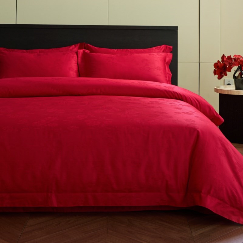 高档100S长绒棉婚庆四件套红色新婚陪嫁被套纯棉结婚床上用品婚房