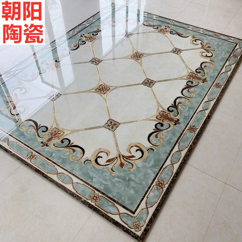 新款客厅拼花地砖餐厅玄关过道造型地砖微L晶石抛晶砖欧式造型瓷