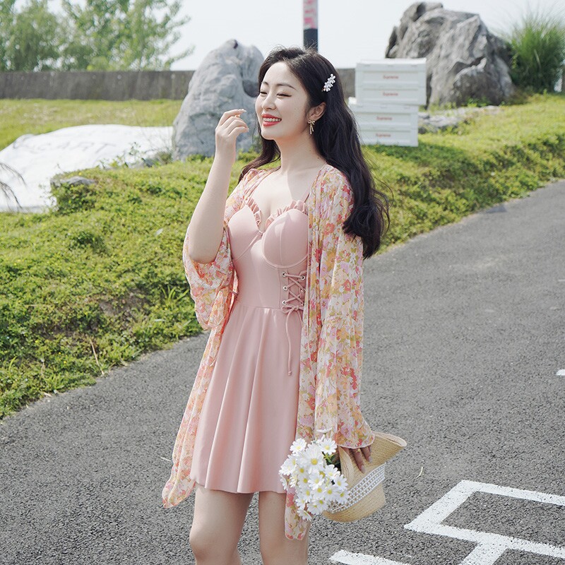 莉姿家泳衣女大码胖mm200x斤显瘦遮肚肉保守女孩连体裙式长袖防晒