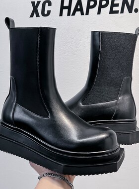 2024春秋新款潮流百搭男款马丁靴黑色高帮皮鞋时尚短靴子68555-A