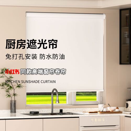 2025新款窗帘免打孔安装厨房全遮光F防水防油卷帘现代简约纯色拉