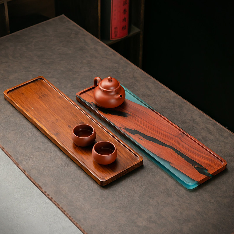 小叶红檀茶盘实木长方形大号x功夫茶台茶具托盘客厅排水式茶海干