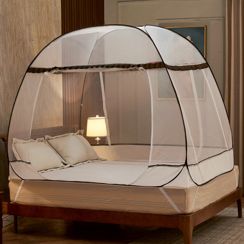 免安装蒙古包蚊帐家用1.8m床三开门折叠学生防摔u型支架1.5米2m床