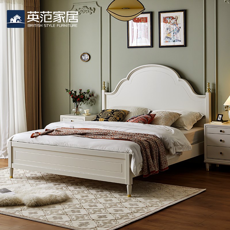 法式奶油风公主床女孩卧室云朵床美式实木床1米5儿童白色床次卧床