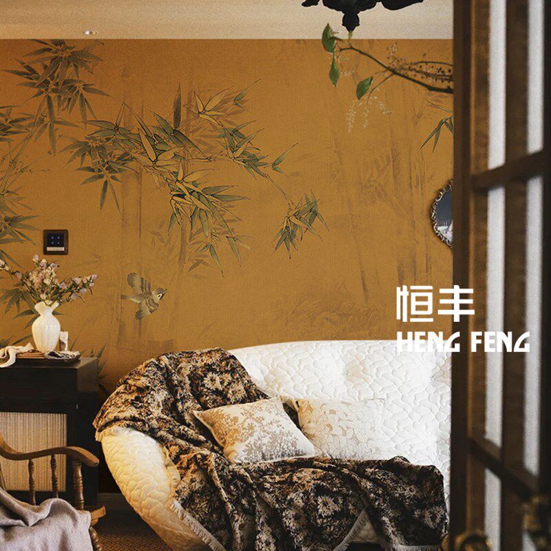 恒丰宋氏美学竹林花鸟壁纸法式中古客厅餐厅墙纸背景墙布定制壁画