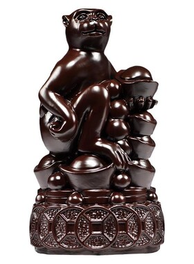 黑檀木雕刻猴子摆件生肖猴实木质灵猴献桃办公装饰送礼红木工艺品